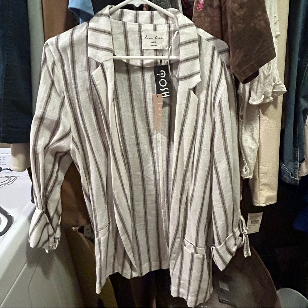 NWT Love Tree linen striped open front blazer - Picture 2 of 8